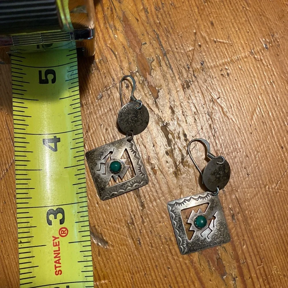 Vintage silver and malachite earrings. - Picture 4 of 4